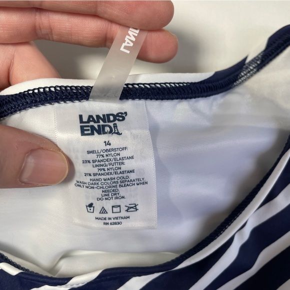 NWT Lands' End High Neck Tankini Deep Sea Mixed Diagonal Stripe Padded Size 14 - Picture 7 of 9